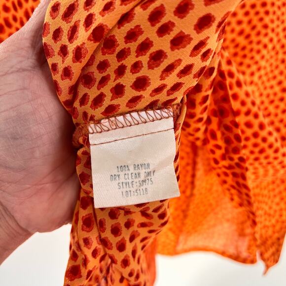 women's vintage 90s 2000s orange red georgette short sleeve button down LG. - Picture 3 of 5